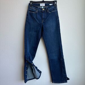 FRAME DENIM LE HIGH STRAIGHT SNAP AWAY HEM CROPPED JEANS IN MERIBEL WASH 24